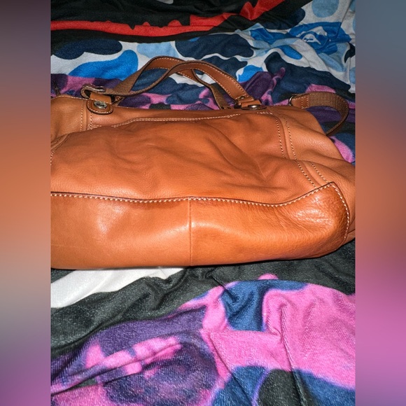 FOSSIL Long Live Vintage Camel Brown Leather Carryall Shoulder Handbag Satchel - Picture 3 of 9